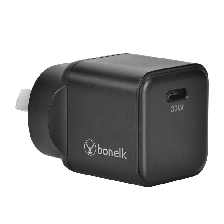 Bonelk 30W PD GaN Wall Charger, 1 x USB-C, 1 x USB-C/C Cable 1.5m  - Black