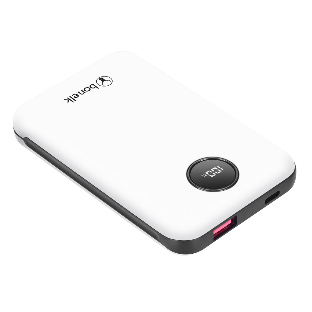 Bonelk 10k mAh Power Bank Mini, 1 x USB-C PD20W, 1 x USB-A QC22.5W - White