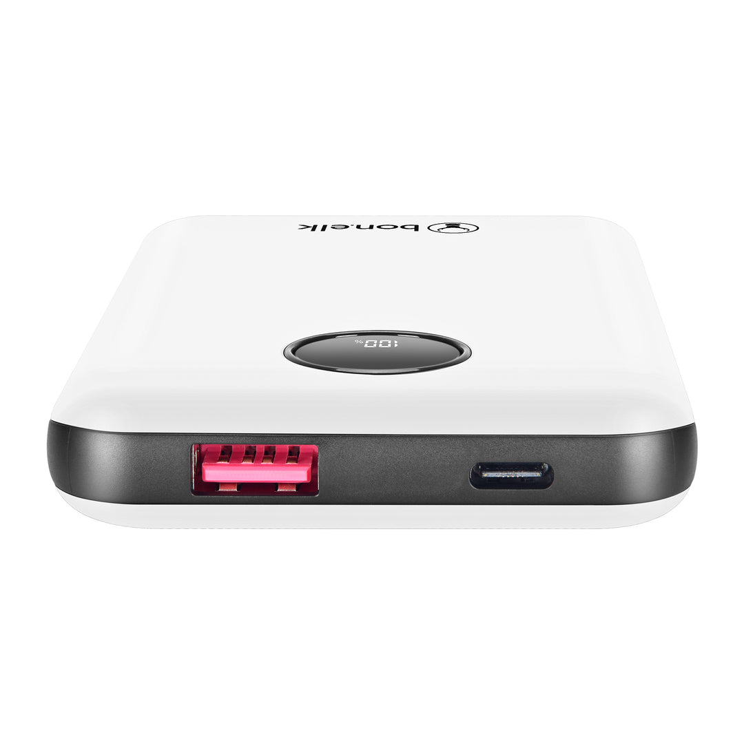 Bonelk 10k mAh Power Bank Mini, 1 x USB-C PD20W, 1 x USB-A QC22.5W - White