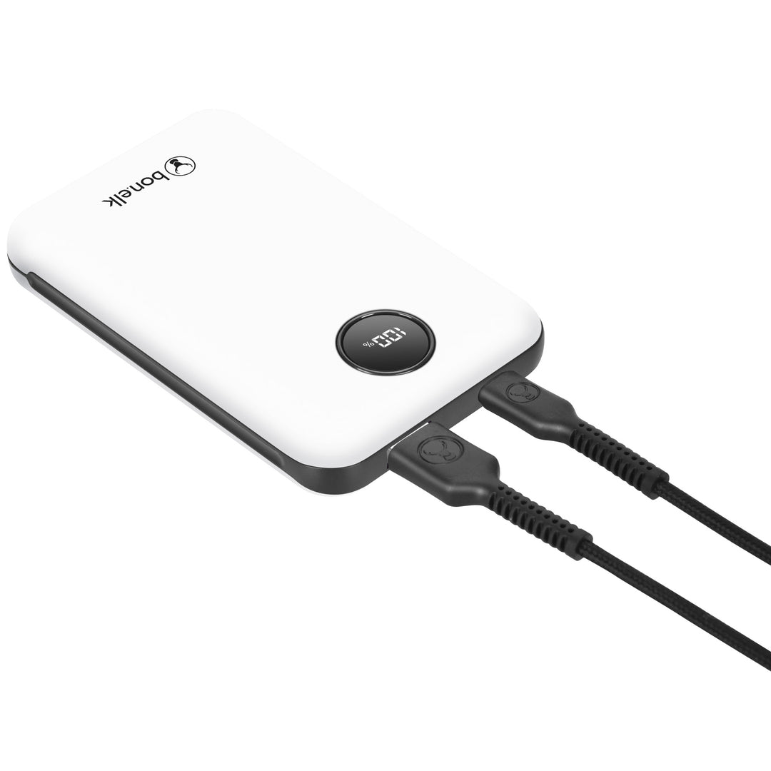 Bonelk 10k mAh Power Bank Mini, 1 x USB-C PD20W, 1 x USB-A QC22.5W - White