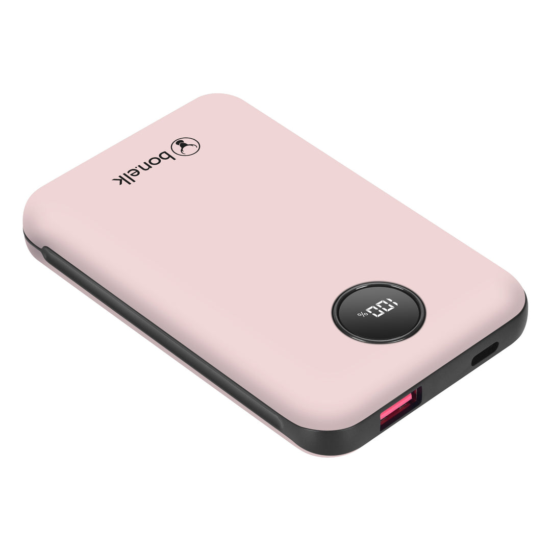 Bonelk 10k mAh Power Bank Mini, 1 x USB-C PD20W, 1 x USB-A QC22.5W - Pink