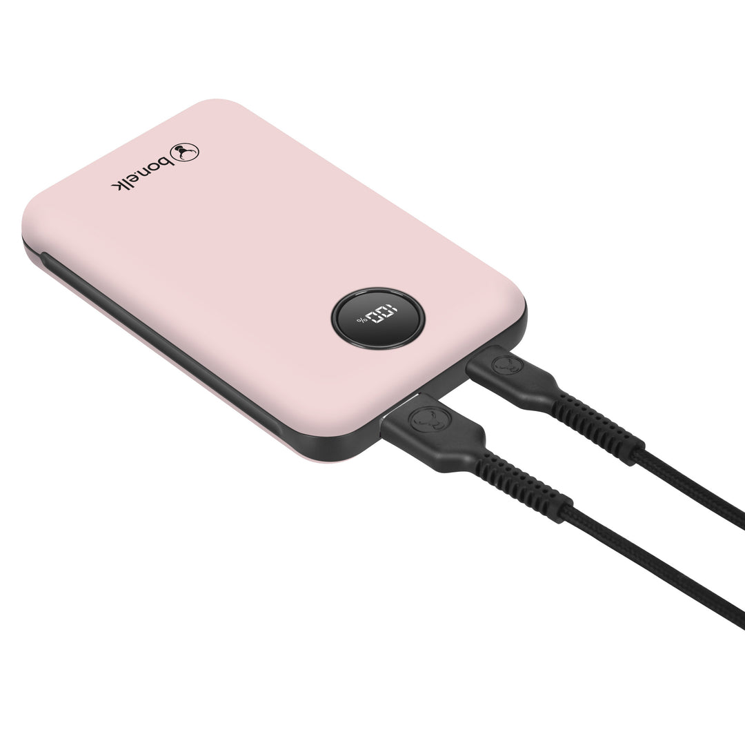 Bonelk 10k mAh Power Bank Mini, 1 x USB-C PD20W, 1 x USB-A QC22.5W - Pink