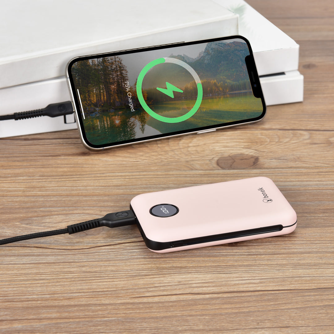 Bonelk 10k mAh Power Bank Mini, 1 x USB-C PD20W, 1 x USB-A QC22.5W - Pink