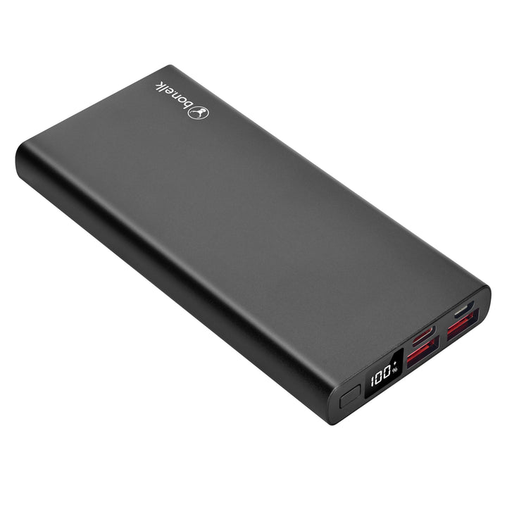 Bonelk 10k mAh Power Bank Slim Eco Series, 1 x USB-C PD20W, 2 x USB-A QC18W - Black